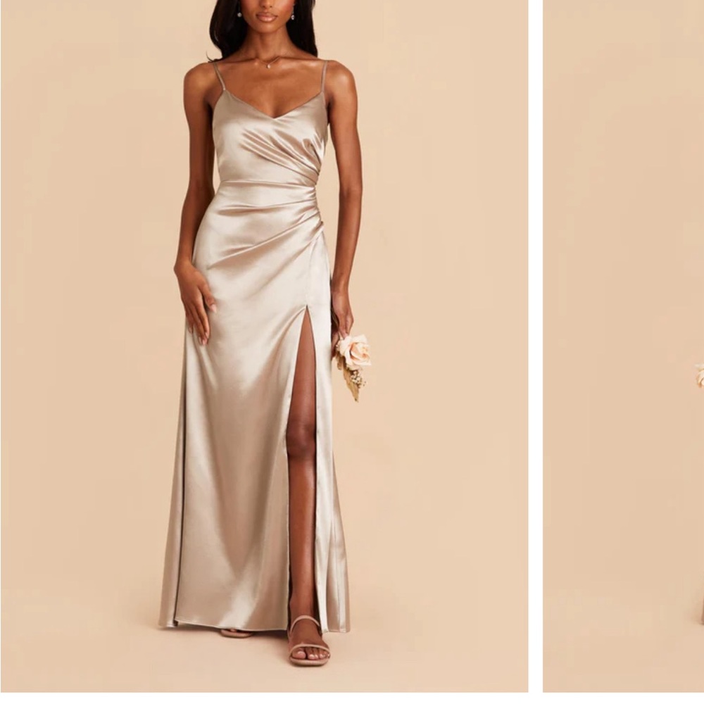 Birdy Grey Catherine Dress Neutral Champagne Shiny Satin NWT